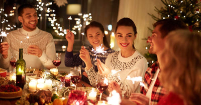 Family gathered around a holiday table
