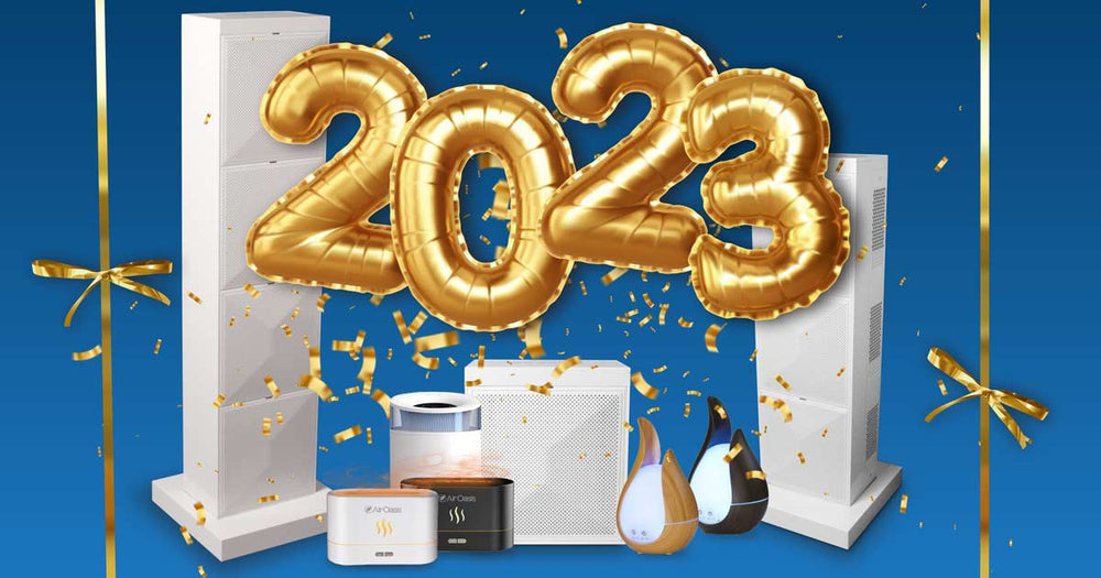 Air Oasis product line up with "2023" New Year balloons