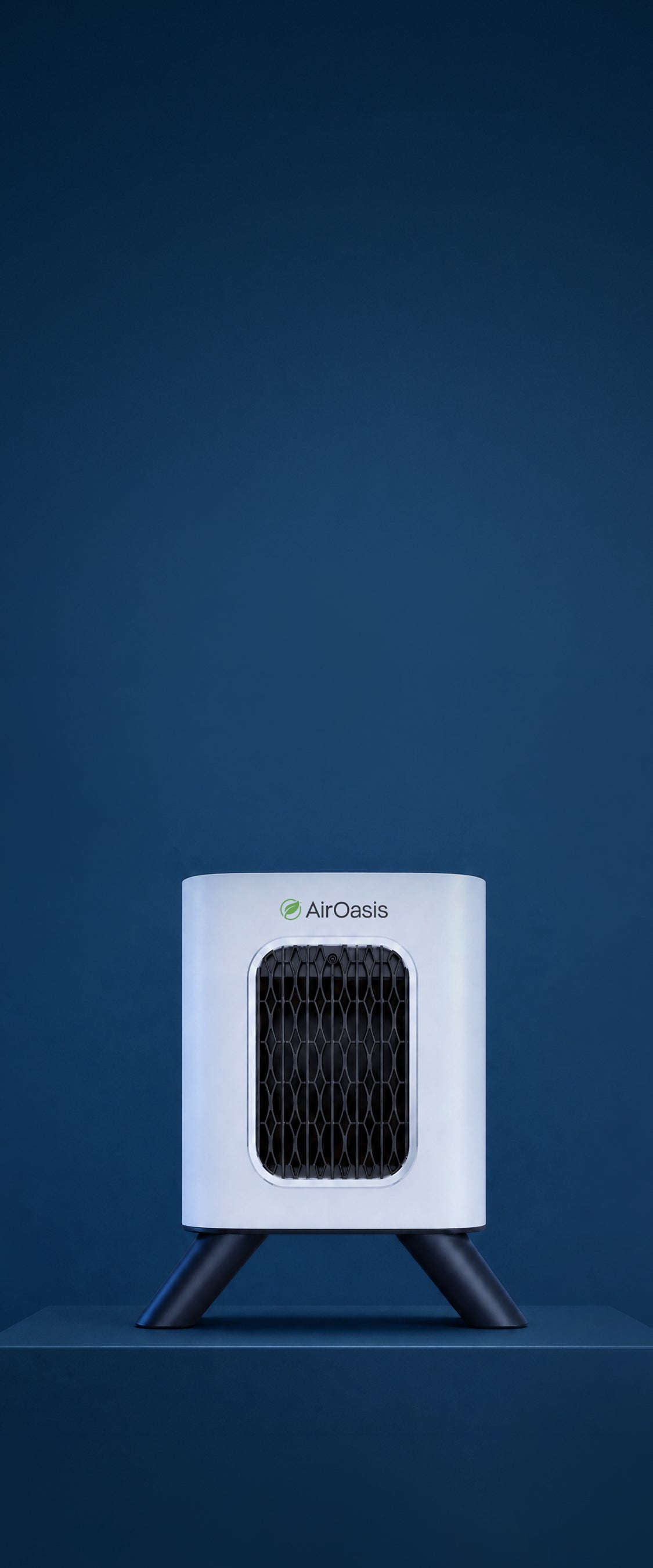 iAdaptAir Small air purifier on a pedestal against a deep blue background