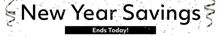 Promotional text 'New Year Savings Ends Today!' in black on a white background