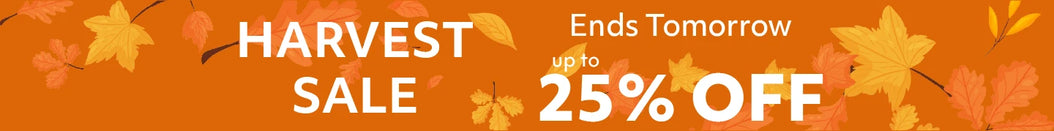 sales banner with fall leaves and up to 25% off ends tomorrow