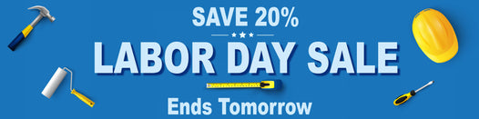 Labor Day sale banner with tools on a blue background