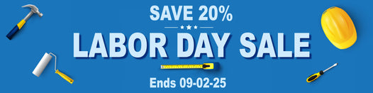 Labor Day sale banner with tools on a blue background